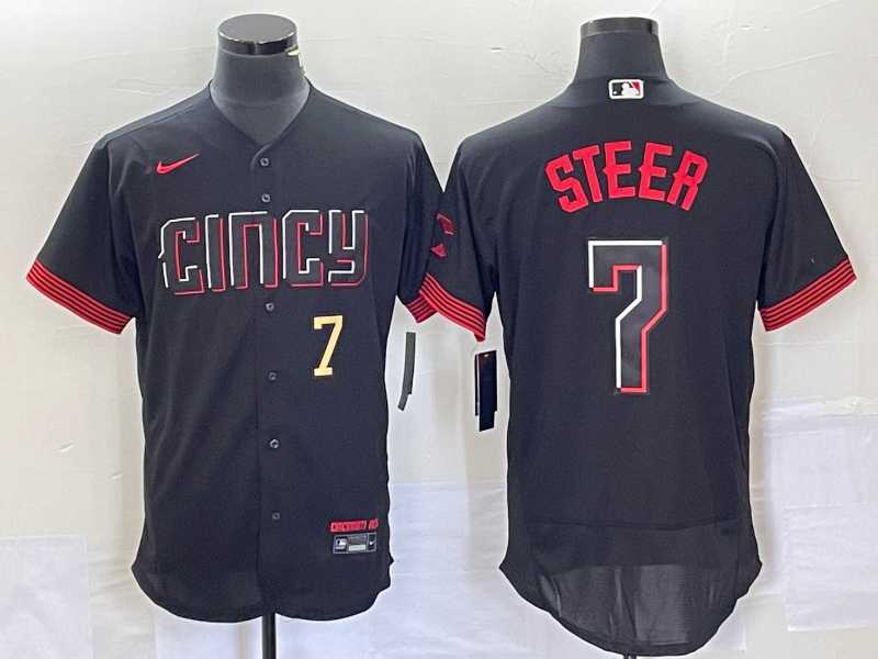 Men%27s Cincinnati Reds Spencer Steer Number Black 2023 City Connect Flex Base Stitched Jersey2